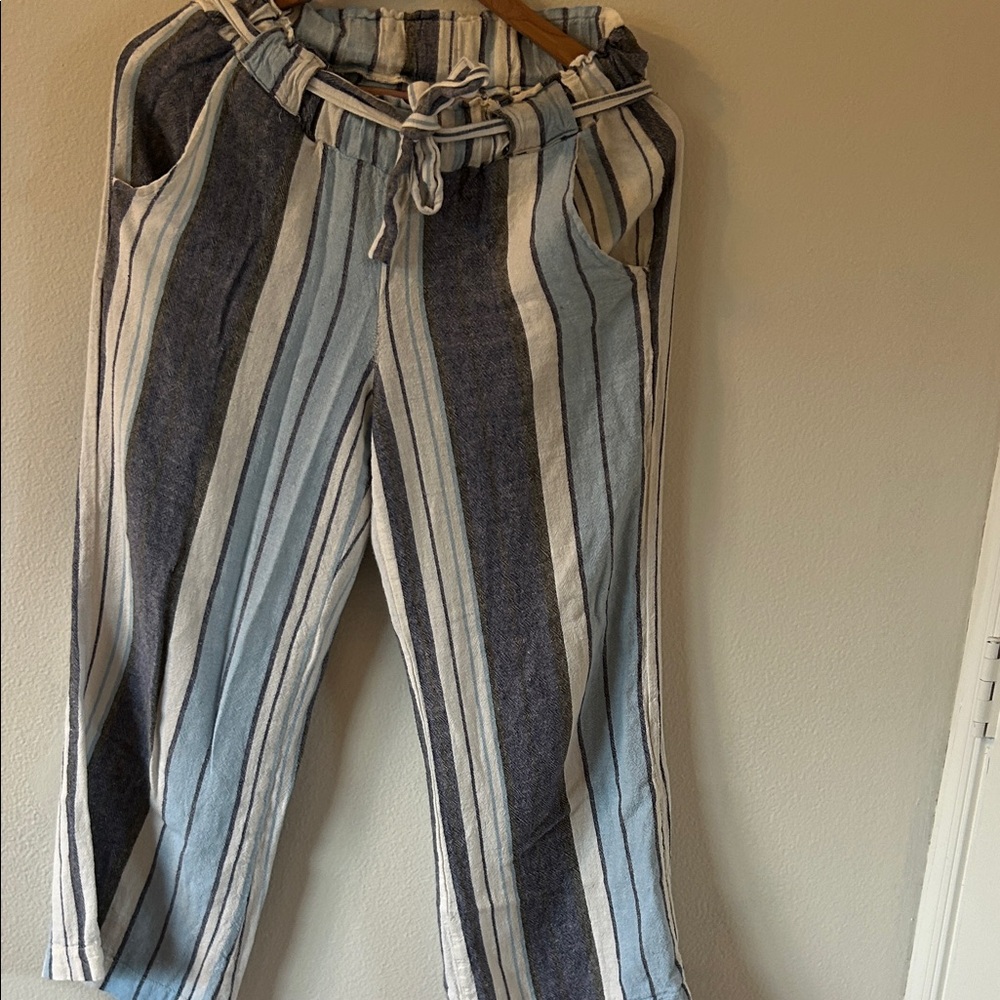 👖Women's Linen Wide Leg Striped Pants - Size Small